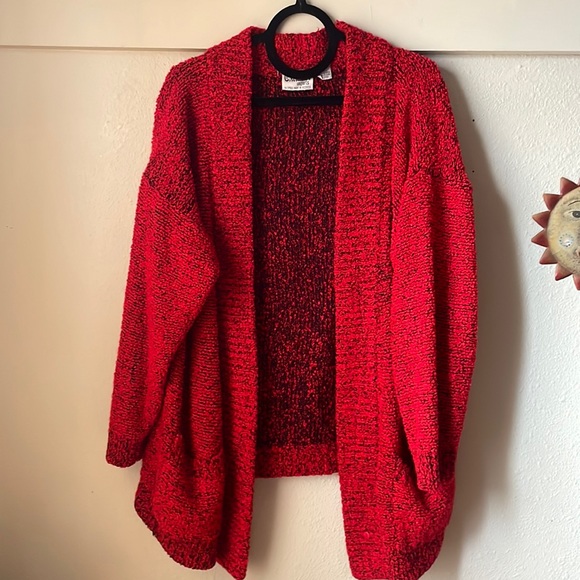 Vintage red acrylic open front knit cardigan - Picture 1 of 6